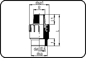 Adapter, sa R metalnim muškim navojem, brizganje, mufno zavarivanje, PE 100 blue – kod 083