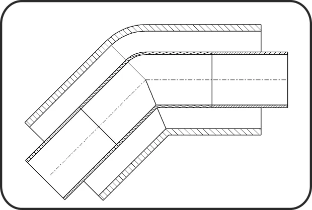 Koleno 45°, brizganje+sklopljeno, Stepenasto + E-fuziono zavarivanje, HDPE/PVDF – kod 202