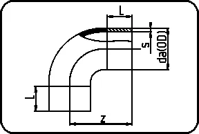 Luk 90°, 300mm produžen sa obe strane, brizganje+zavarivanje, čeono + elektrofuzijsko zavarivanje, PE 100-RC crna – kod 001.6