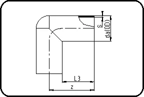 Koleno 90°, dugi trn, W/P-TW, brizganje+skošavanje, čeono + elektrofuzijsko zavarivanje, PE 100-RC crna – kod 061