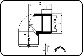 E-koleno 90°, MOP voda 16bar/gas 10bar, W/P-TW, brizganje, elektrofuzija, PE 100-RC crna – kod 171
