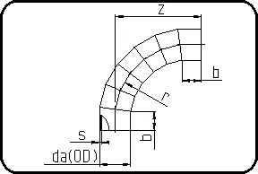 Luk 90°, 7 segmenata, pun pritisak, segmentovano, čeono + elektrofuzijsko zavarivanje, PE 100-RC crna – kod 328